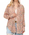 And The Why Oversize Print Button Up Shirt In Light Brown, Pink, Dusty Blue In Multi