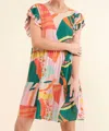 And The Why Printed Double Ruffle Sleeve Dress In Greenery In Multi
