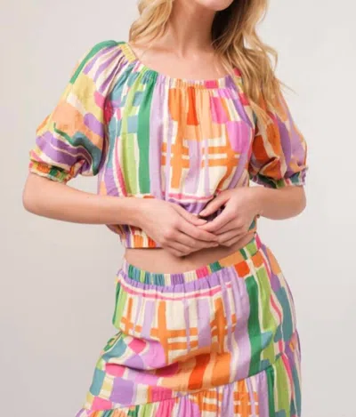 And The Why Puff Sleeve Geo Crop In Multi