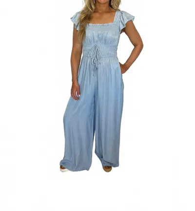 And The Why Ruched Jumpsuit In Light Blue