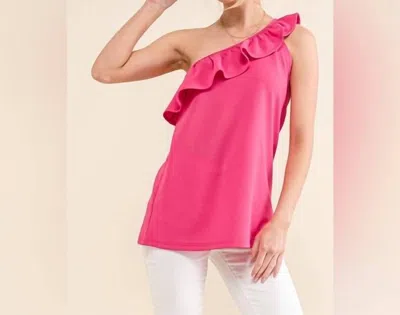 And The Why Ruffle One Shoulder Sleeveless Tank Top In Fuschia In Pink