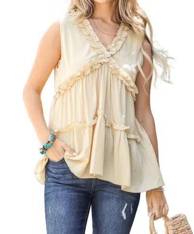 And The Why Ruffles Sleeveless V Neck Top In Mustard Yellow