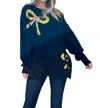 And The Why Sequin Bow Fuzzy Pullover Sweater In Navy In Blue