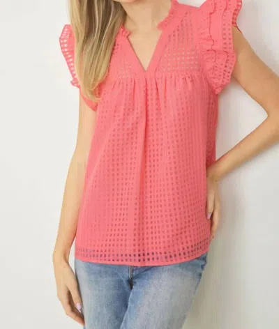 And The Why Sheer Gridded Baby Doll Ruffled Top In Coral In Pink