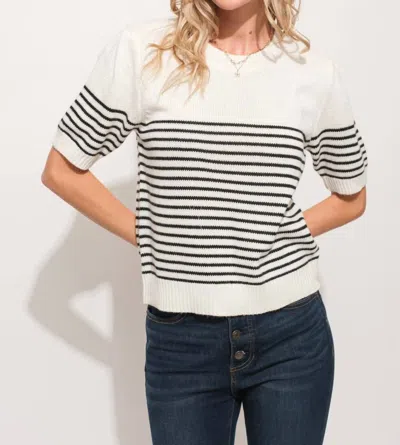 And The Why Short Sleeve Striped Knit Top - Plus In White/black In Multi