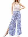 And The Why Smocked Floral Side Slit Pants In Blue In Blue