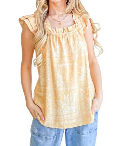 And The Why There She Goes Flutter Sleeve Top In Mustard In Gold