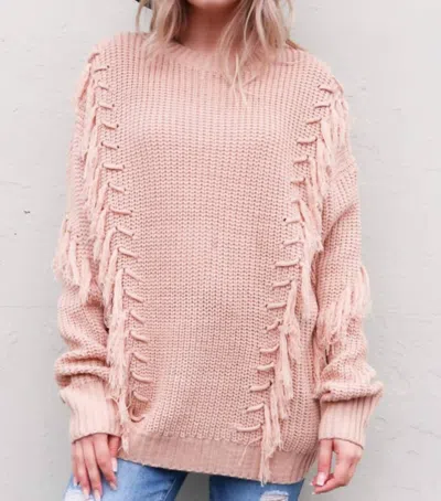 And The Why Tied String And Tassel Sweater In Dusty Rose In Pink