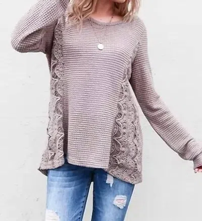 And The Why Waffle Side Lace Top - Plus In Taupe