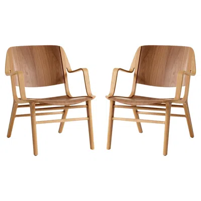Pre-owned &tradition Pair Of Ax Lounge Chairs-hm11-lacquered Oak & Walnut, By Hvidt & Mølgaard For &t In Brown