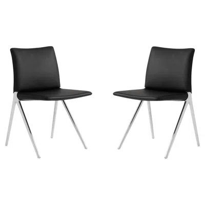 Pre-owned &tradition Pair Of Kape If7 Side Chairs In Black Leather & Polished Aluminium For &t