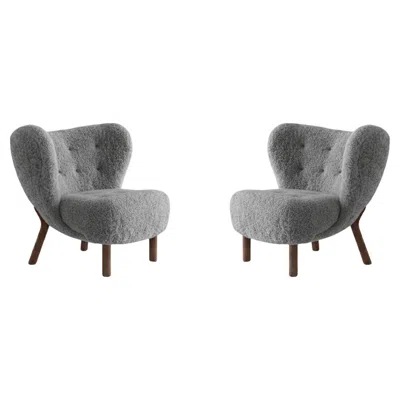 Pre-owned &tradition Pair Of Little Petra Lounge Chairs In Sheepskin Scandinavian Grey22 /walnut, &t In Brown