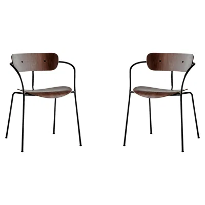 Pre-owned &tradition Pair Of Pavilion Av2 Stackable Chairs, Black Steel/walnut- By Anderssen & Voll