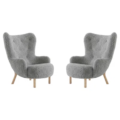 Pre-owned &tradition Pair Of Petra Lounge Chairs By Viggo Boesen In Sheepskin Scandinavian 22 & Oak In Brown