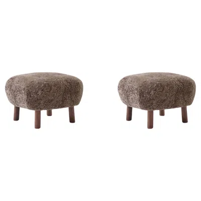 Pre-owned &tradition Pair Of Pouf Atd 1 In Oiled Walnut And Sheepskin Sahara By  In Brown