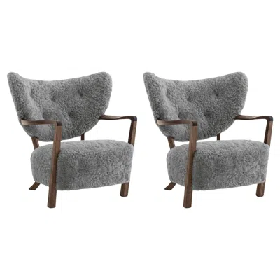 Pre-owned &tradition Pair Of Wulff Lounge Chairs In Sheepskin Scandinavian Grey22 & Walnut For &t In Brown