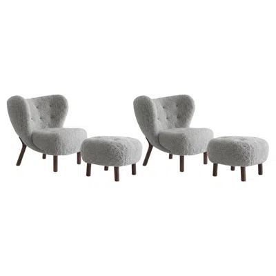 Pre-owned &tradition Set Of 2 Little Petra Lounge Chair& 2 Pouf, Sheepskin Scandinavian Grey22/walnut In Brown