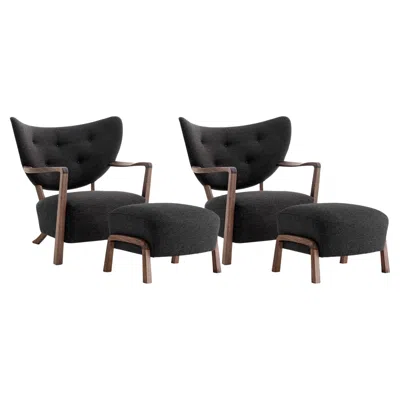 Pre-owned &tradition Set Of 2 Wulff And 2 Poufs, In Kvadrat - Hallingdal 65/ 0376 & Walnut For &t In Brown