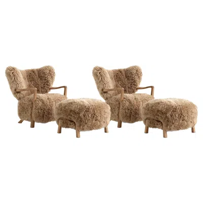 Pre-owned &tradition Set Of 2 Wulff Atd2 And 2 Pouf Atd3 In Sheepskin/honey & Oak For & Tradition In Brown