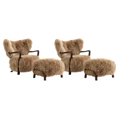 Pre-owned &tradition Set Of 2 Wulff Atd2 And 2 Pouf Atd3 In Sheepskin/honey & Walnut For & Tradition In Brown