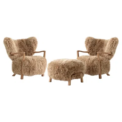 Pre-owned &tradition Set Of 2 Wulff Atd2 & Pouf Atd3 In Sheepskin Honey/oak For & Tradition In Brown