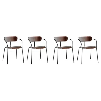 Pre-owned &tradition Set Of 4 Pavilion Av2 Stackable Chairs, Black Steel/walnut- By Anderssen & Voll