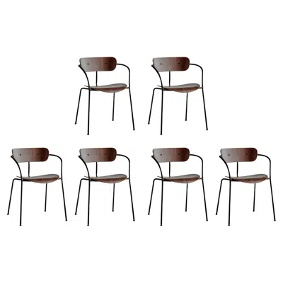 Pre-owned &tradition Set Of 6 Pavilion Av2 Stackable Chairs, Black Steel/walnut- By Anderssen & Voll