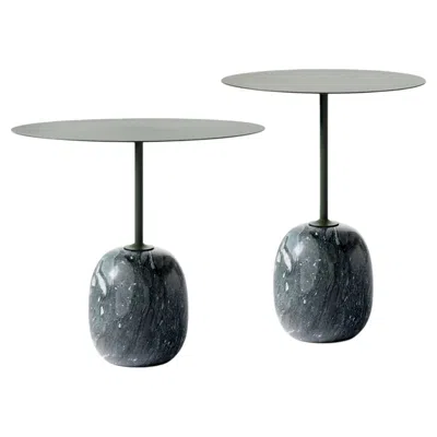 Pre-owned &tradition Set Of Lato Side Tables By Luca Nichetto In Verde Grigio Marble & Green Steel