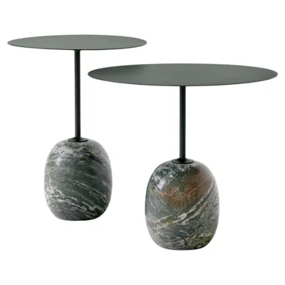 Pre-owned &tradition Set Of Lato Side Tables In Deep Green Steel & Verde Alpi Marble For & Tradition