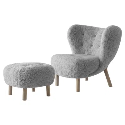 Pre-owned &tradition Set Of Little Petra Lounge Chair & Pouf In Sheepskin Scandinavian Grey22/oak, &t In Brown
