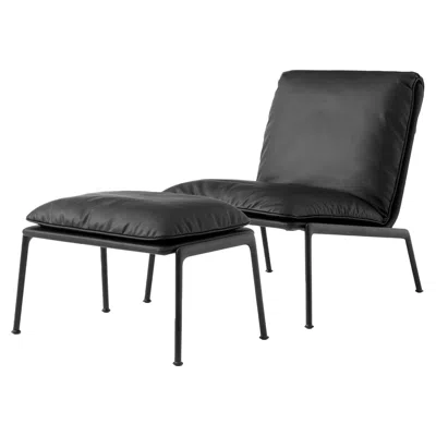 Pre-owned &tradition Set Of Muno Lounge Chair & Footstool- Black Leather-luca Nichetto For &t