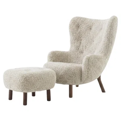 Pre-owned &tradition Set Of Petra Lounge Chair & Pouf In Off-white 02 Sheepskin 17mm/walnut, For &t In Brown
