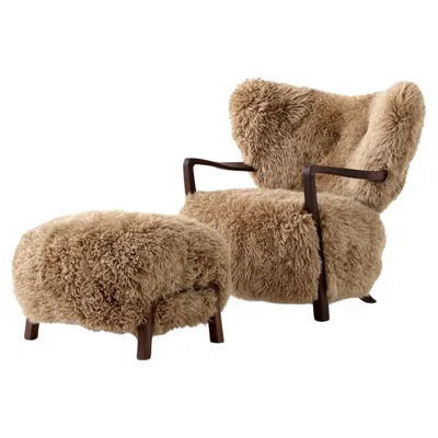 Pre-owned &tradition Set Of Wulff Atd2 And Pouf Atd3 In Sheepskin/honey & Walnut For & Tradition In Brown