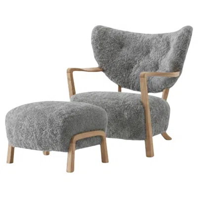 Pre-owned &tradition Set Of Wulff Lounge Chair & Pouf In Sheepskin Scandinavian Grey 22 & Oak For &t In Gray