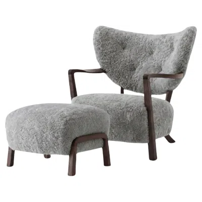 Pre-owned &tradition Set Of Wulff Lounge Chair & Pouf In Sheepskin Scandinavian Grey 22 & Walnut, &t In Gray