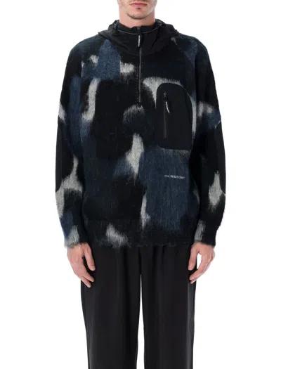 AND WANDER AND WANDER MIX SHAGGY KNIT HOODIE IN WOOL-MOHAIR BLEND