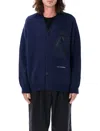 And Wander Logo-embroidered Cardigan In Blue