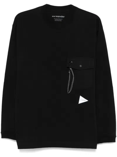 And Wander Heavy Cotton Pocket Long Sleeve T-shirt In Black