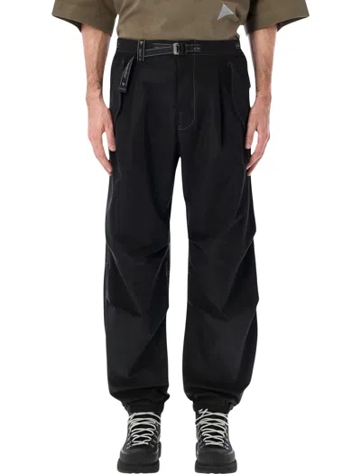 And Wander 95 High Count Cloth Side Zip Hemm Pants In Black