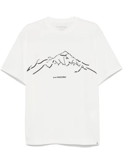 And Wander Abstract-print T-shirt In White