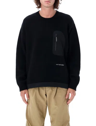 And Wander Black Crewneck Logo Sweater