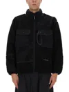 And Wander Black Mix Boa Polyester-blend Plush Jacket In Black