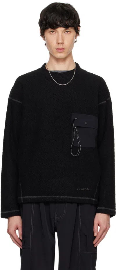 And Wander Black Re Wool Jq Crewneck Sweater In Black010