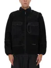 And Wander Black Mix Boa Polyester-blend Plush Jacket In Black