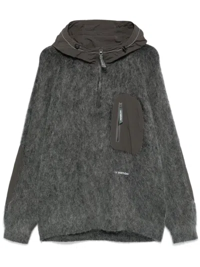And Wander Brushed Hoodie In Grey