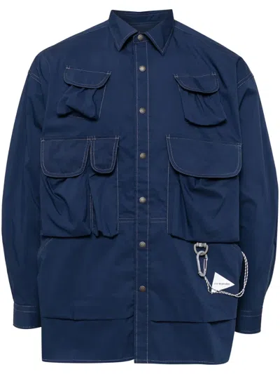 And Wander Carabiner-detail Multi-pocket Shirt In Blue