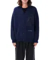 And Wander Logo-embroidered Cardigan In Blue