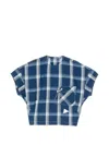 And Wander Check-print Back-button Blouse In Blue