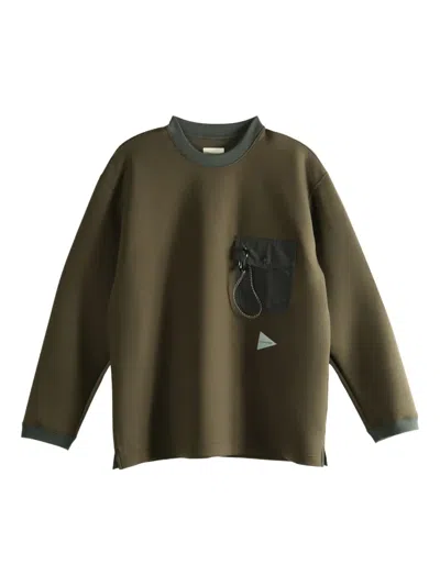 And Wander Chest-pocket Crew-neck Sweatshirt In Brown