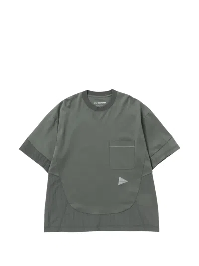 And Wander Combi Panelled Crew-neckt-shirt In Green